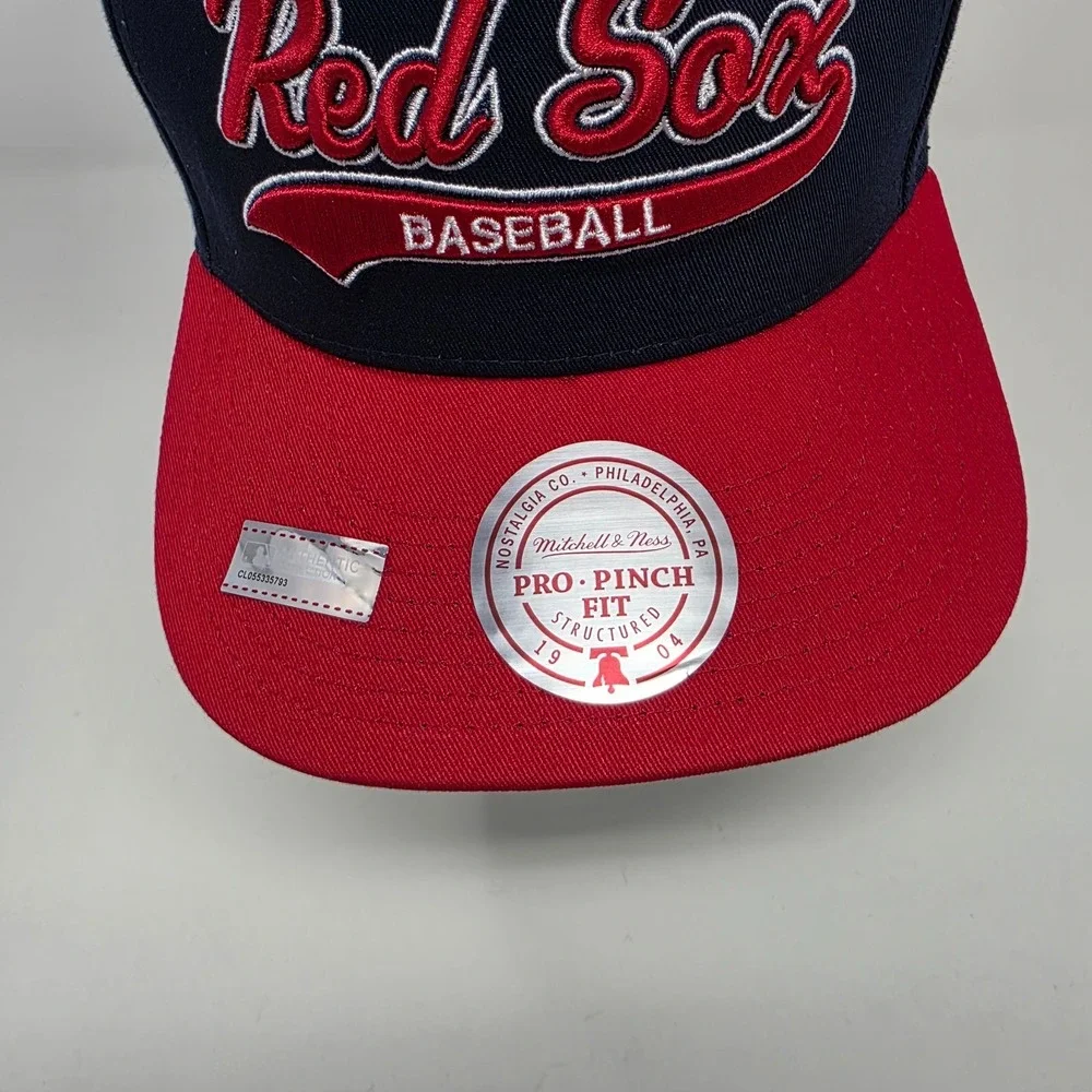 Mitchell & Ness Boston Red Sox MLB Snapback Hat‎ Cap 3D Logo Spell Out Navy/Red